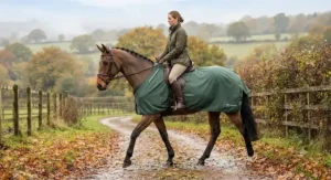 Lightweight breathable waterproof exercise sheet for horses kept dry in autumn