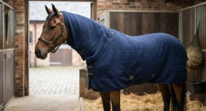 Fleece cooler rug for horses featuring a detachable neck cover