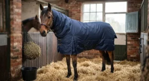 High-denier stable blanket providing maximum warmth for a clipped horse in a UK winter