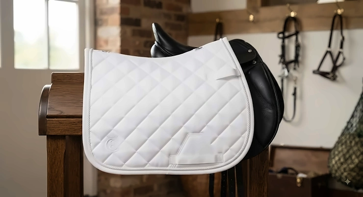 A high-quality dressage saddle pad in classic white, perfect for competitions and under £40.