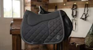 Breathable dressage saddle pad with ergonomic fit, a budget-friendly choice under £40.