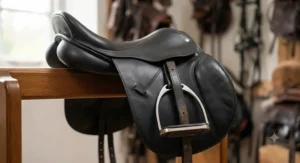Detailed view of knee blocks on a pre-owned dressage saddle under £500 ensuring secure leg position for dressage.