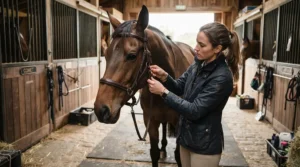 Demonstrating a cross-under design in the context of a bitless bridle vs snaffle bridle choice for sensitive horses.