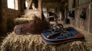 A cost effective brown jumping girth matched with matching brown bridlework