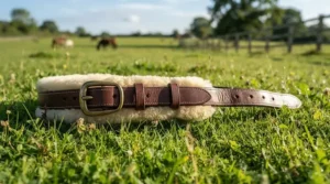 A value jumping girth with a soft fleece lining to prevent rubbing on a grey horse