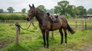 An elasticated breastplate for eventing offering flexible movement for the horse