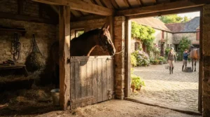 Daily yard routine showing a leather headcollar vs nylon headcollar ready by the stable door