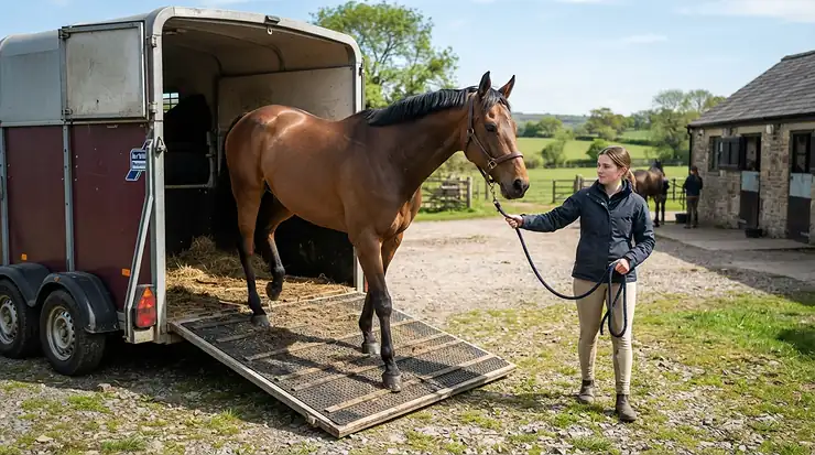 Loading a horse onto a trailer wearing a leather headcollar vs nylon headcollar for safe transit