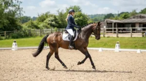 A rider using a loose ring snaffle bit for responsive communication in an outdoor arena