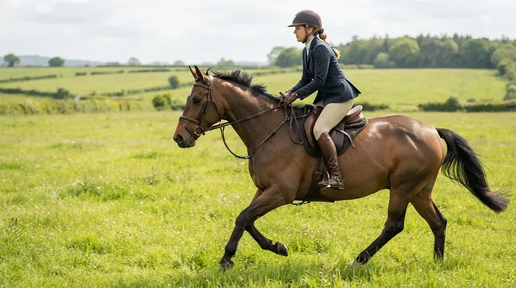 Improving rein control during a round using a fitted running martingale for showjumping.