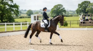 Equestrian practicing dressage movements with a running martingale vs standing martingale attached.