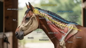 Diagram showing how a running martingale vs standing martingale affects head carriage during ridden work.