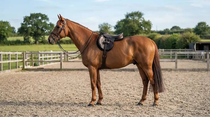 Illustration comparing a running martingale vs standing martingale on a horse showing overall fit and positioning.